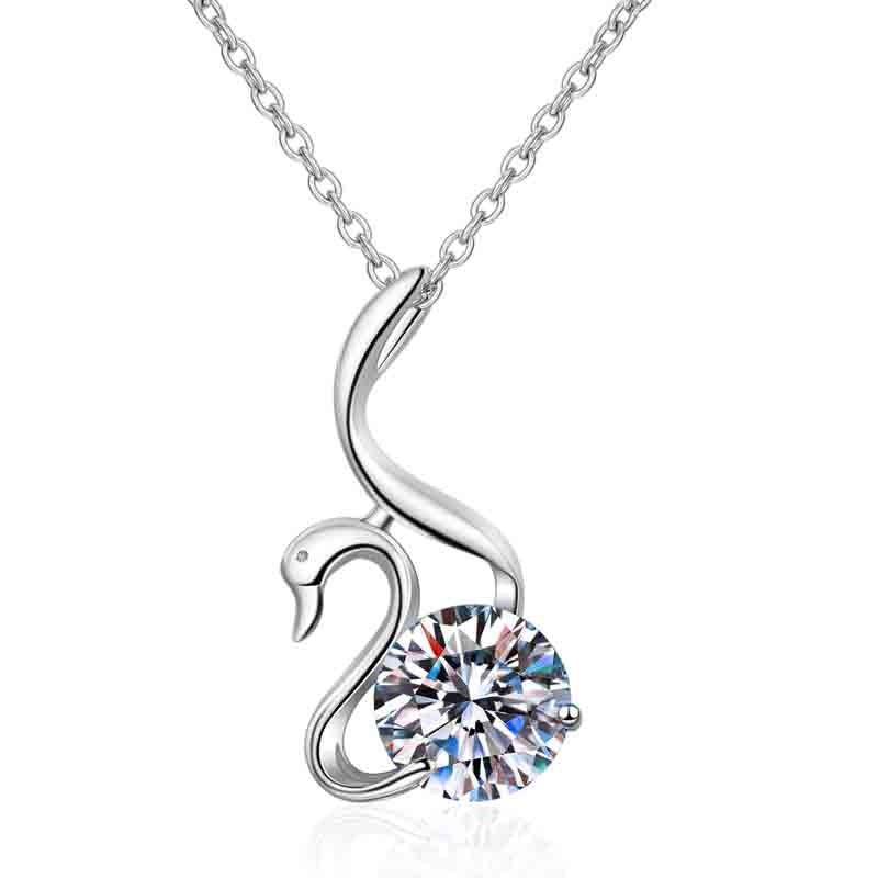 Swan Pendant Necklace with Round Cut Dancing Moissanite Diamond