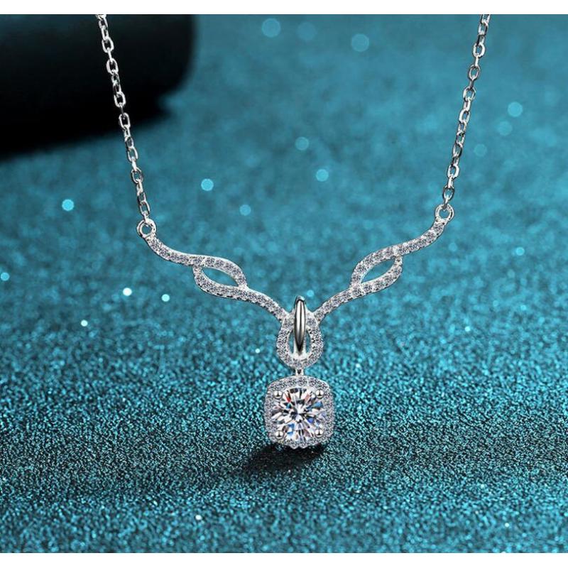 Round Cut Moissanite Diamond Pendant Necklace