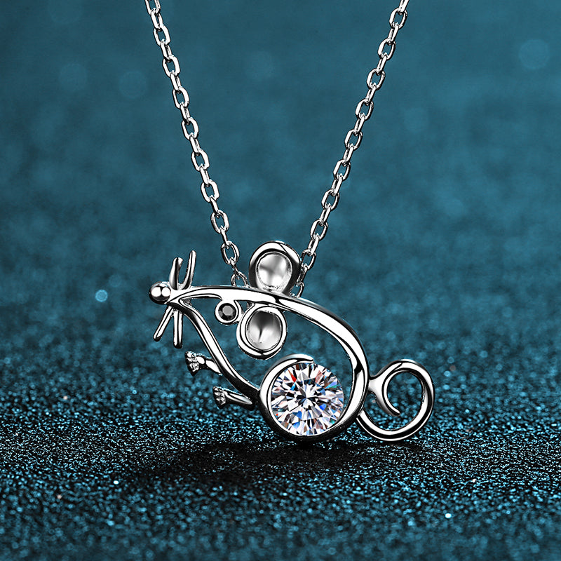 Mouse Pendant Necklace with Round Cut Moissanite Diamond