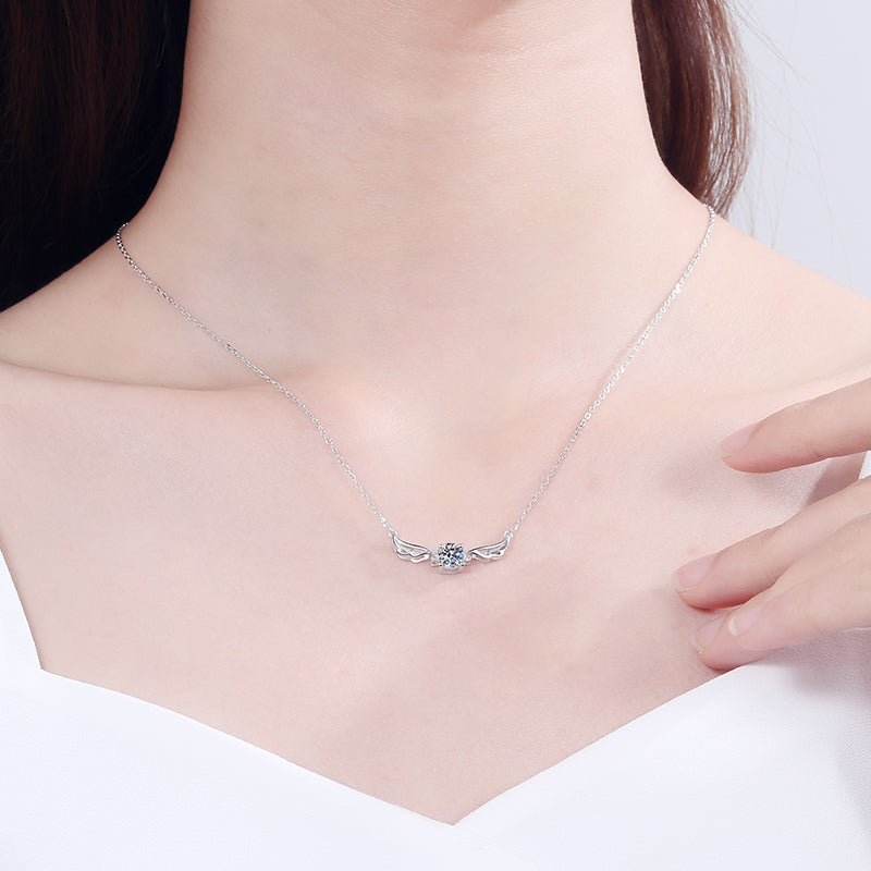 Angel Wings Round Cut Moissanite Diamond Pendant Necklace