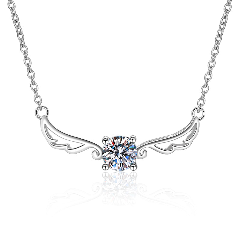 Angel Wings Round Cut Moissanite Diamond Pendant Necklace