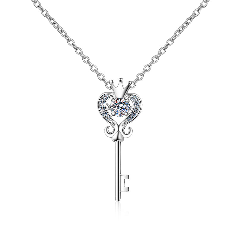 Round Cut Moissanite Diamond Dancing key Necklace