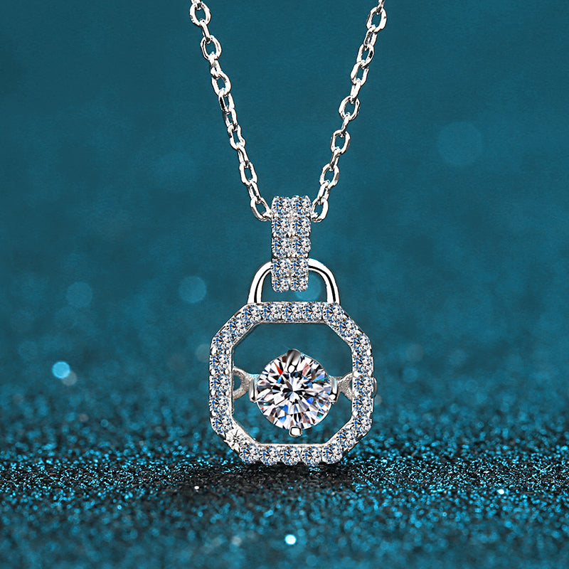 Round Cut Moissanite Diamond Lock Dancing Pendant Necklace