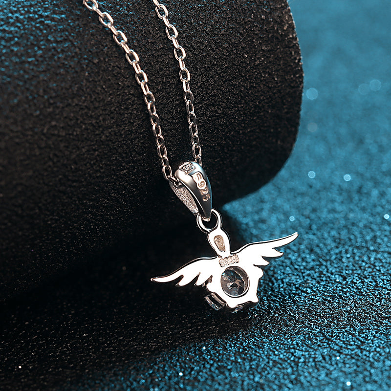 Round Cut Moissanite Diamond Angel Wing Necklace