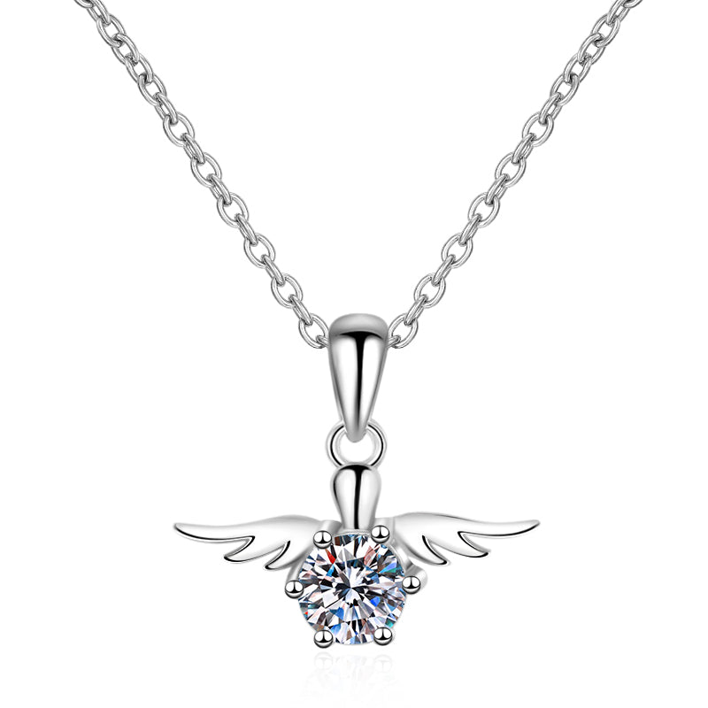 Round Cut Moissanite Diamond Angel Wing Necklace