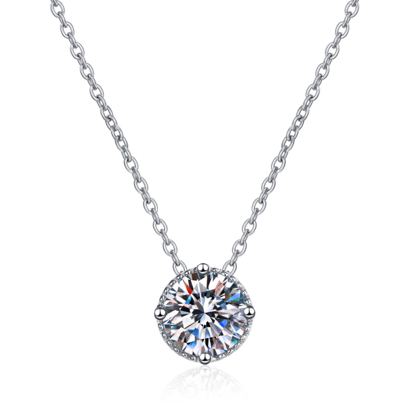 Round Cut Moissanite Diamond Classic Pendant Necklace