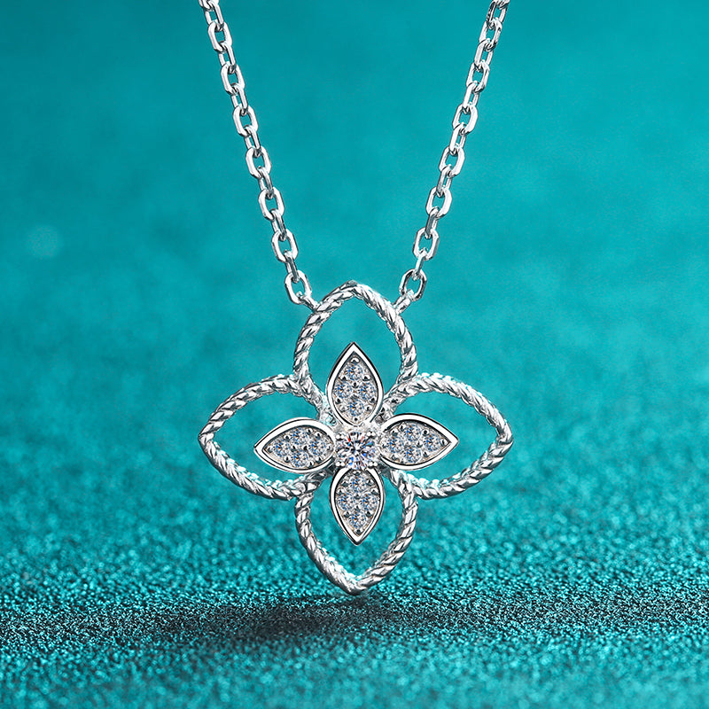 Round Cut Moissanite Diamond Flower Shaped Pendant Necklace
