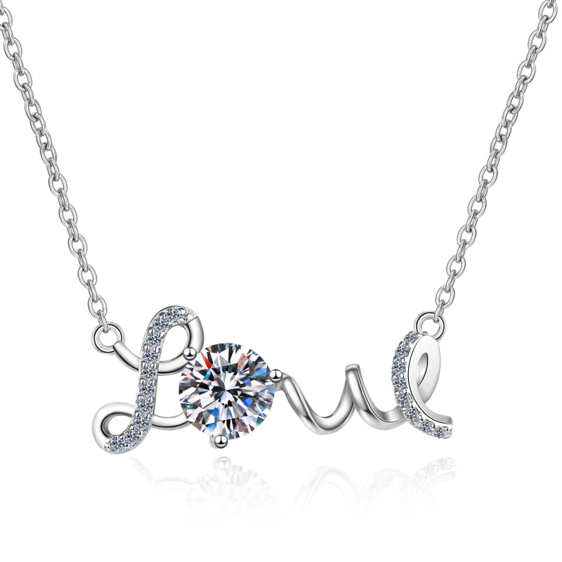 Round Cut Moissanite Diamond LOVE Letter Pendant Necklace