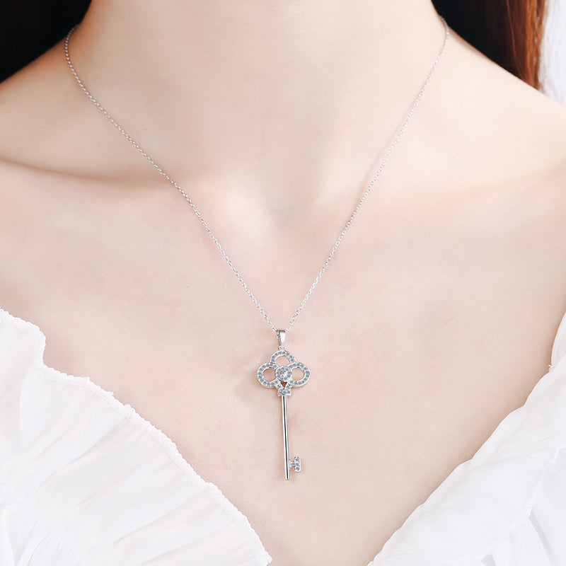 Round Cut Moissanite Diamond Key Pendant Necklace