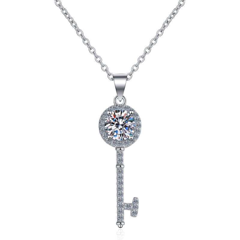 Round Cut Moissanite Diamond Classic Key Necklace