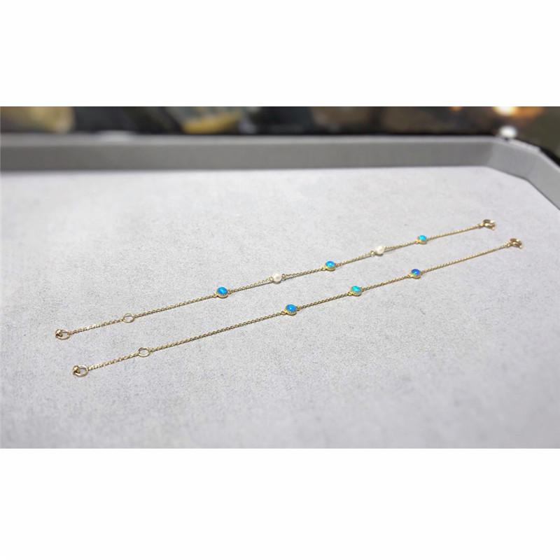 18K Gold Round Cut Natural Opal AKOYA Pearl 15-17CM Fine Peas Bracelet