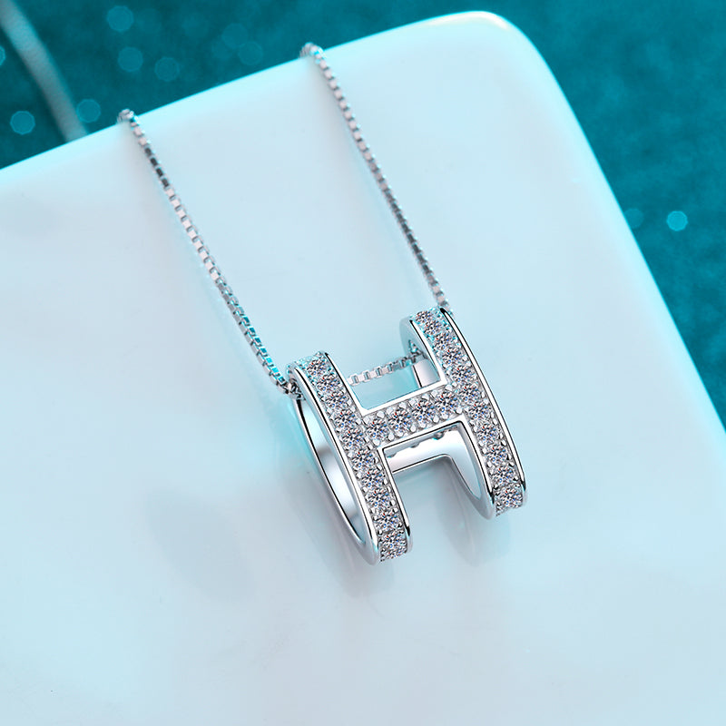 Round Cut Moissanite Diamond letter H Necklace