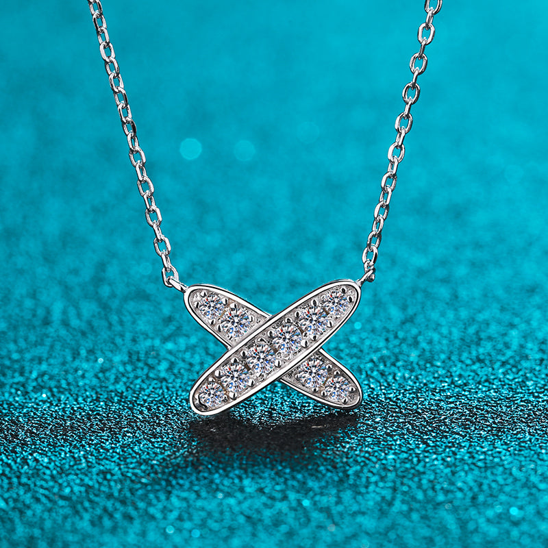 Round Cut Moissanite Diamond X-shaped Pendant Necklace