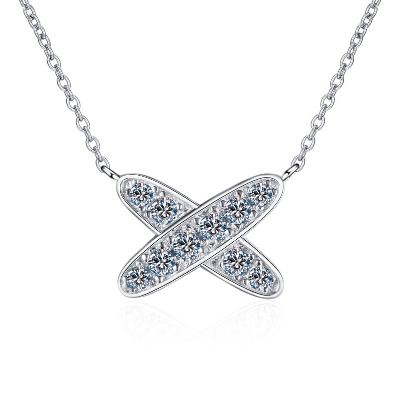 Round Cut Moissanite Diamond X-shaped Pendant Necklace