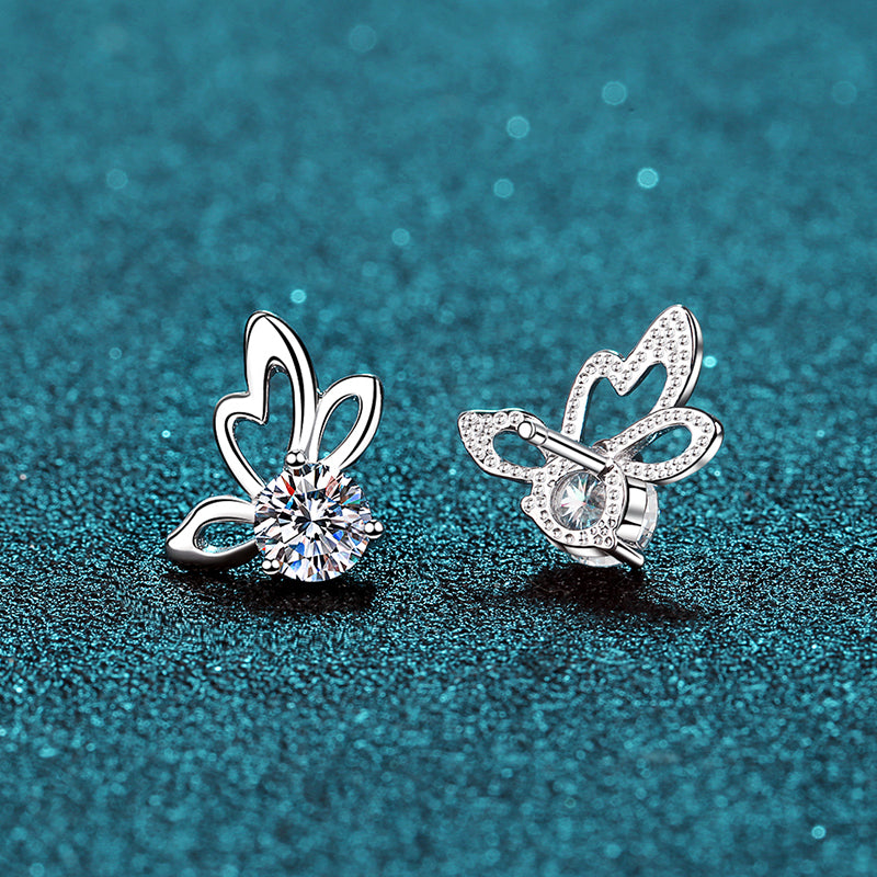 Round Cut Moissanite Diamond Butterfly Earrings