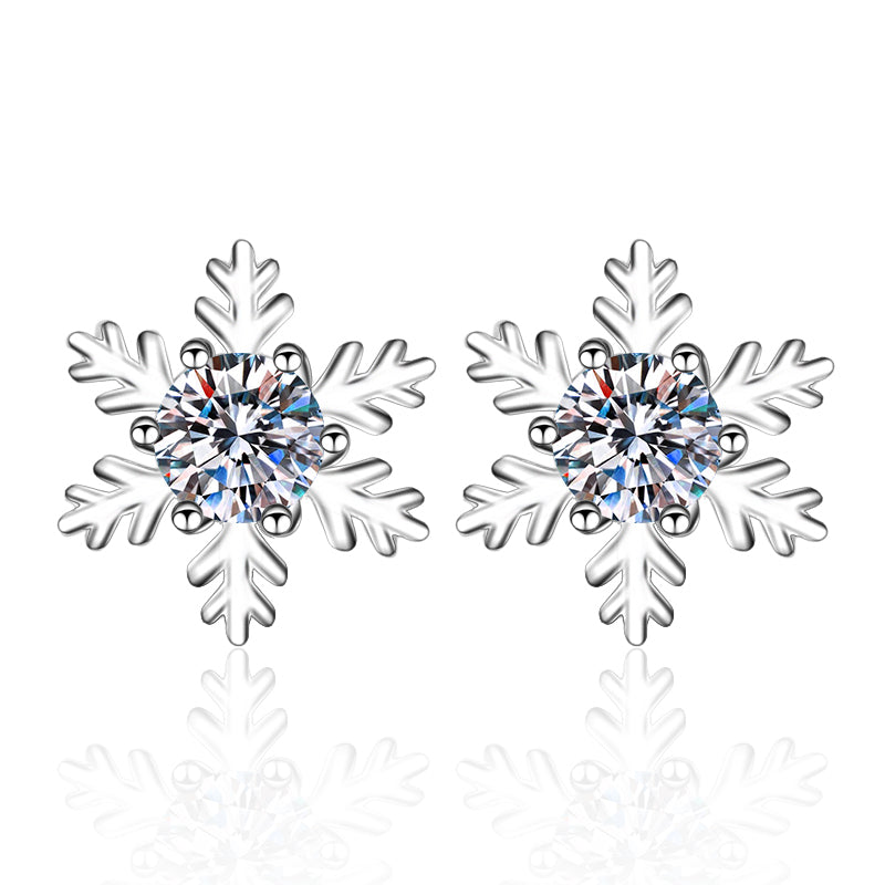 Round Cut Moissanite Diamond Snowflake Stud Earrings