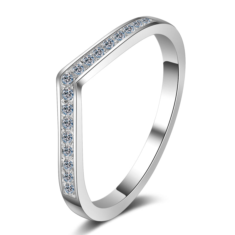 Round Cut Moissanite Diamond V Shape Half Eternity Ring
