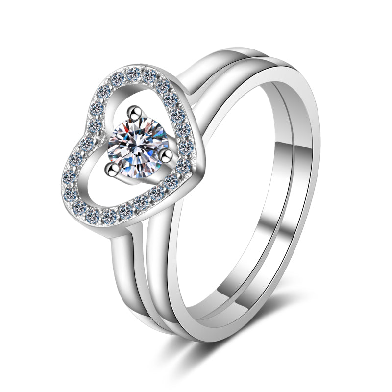 Round Cut Moissanite Diamond Heart Shape Bridal Ring