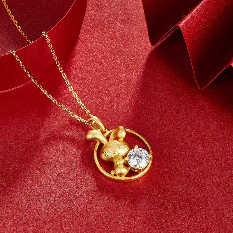 Round Cut Moissanite Diamond Rabbit Pendant Necklace