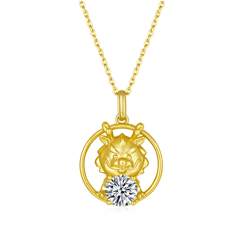 Round Cut Moissanite Diamond Dragon Pendant Necklace