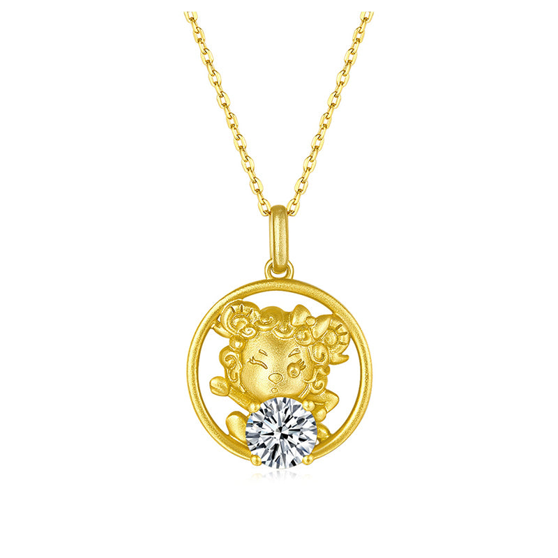 Round Cut Moissanite Diamond Sheep Pendant Necklace