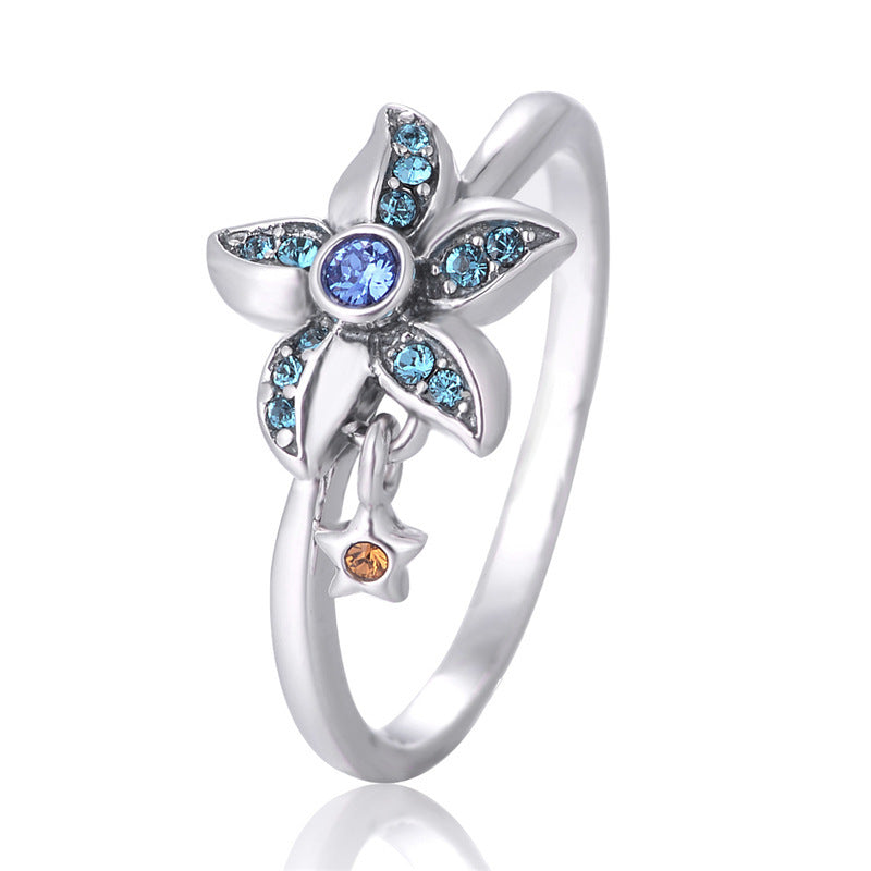 Round Cut Blue Created Diamond Starfish Unique Engagement Rings For Women