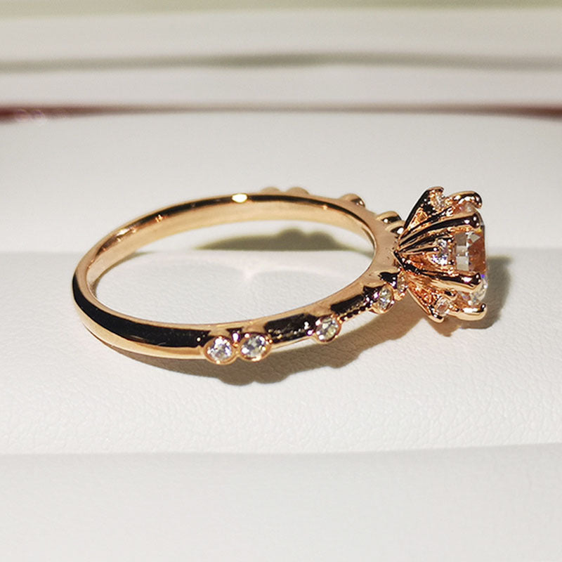Rose Gold Plated Round Cut Created Diamond Unique Engagement Rings For Women