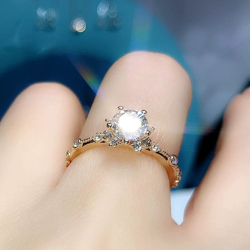 Rose Gold Plated Round Cut Created Diamond Unique Engagement Rings For Women