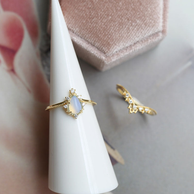 Opal Blue Sandstone Crown Unique Engagement Rings For Women