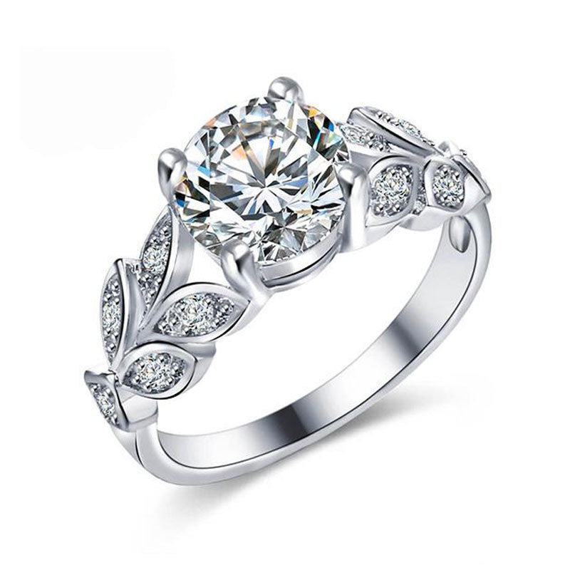 Round Cut Created Diamond Leaf Shaped Unique Engagement Rings for Women