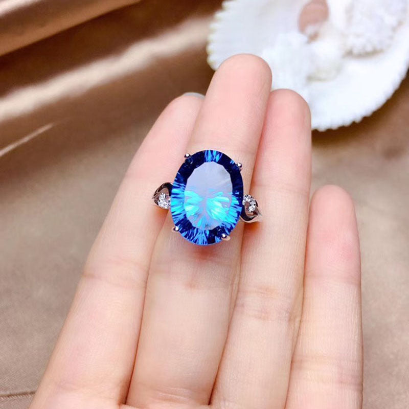 Oval Cut Brazil Blue Topaz Unique Engagement Rings for Women