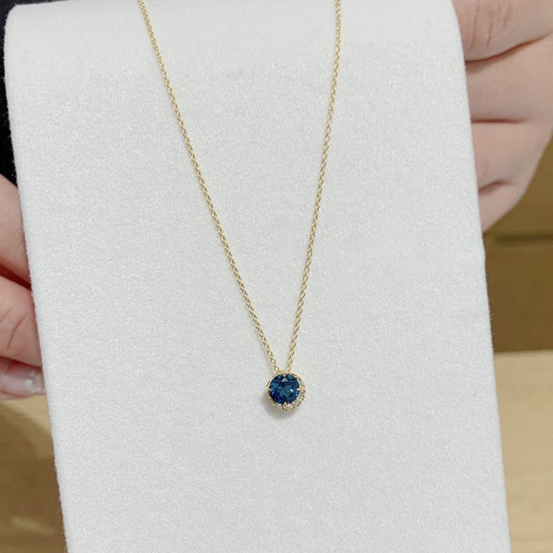 Round Cut Blue Topaz Unique Engagement Necklace for Women