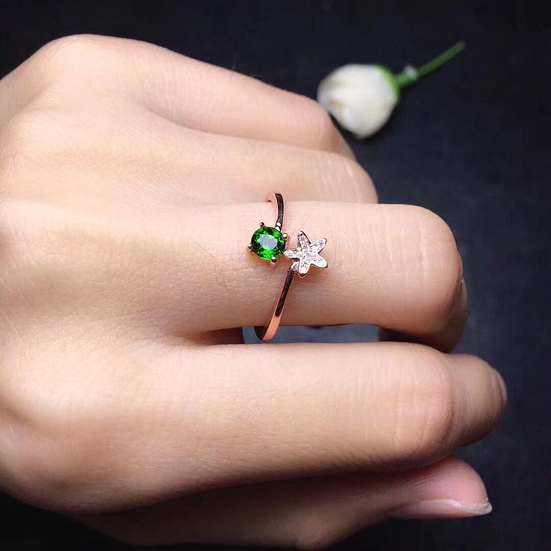 Round Cut Green Chrome Diopside Unique Engagement Rings for Women