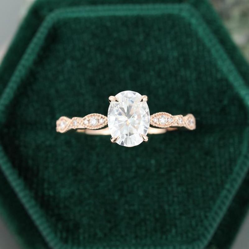 14K/18K Gold Oval Cut 6x8mm Moissanite Diamond Vintage Ring