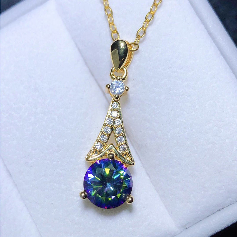 Colorful Created Diamond Round Cut 6.5MM Fashion Pendant  Necklace 18"