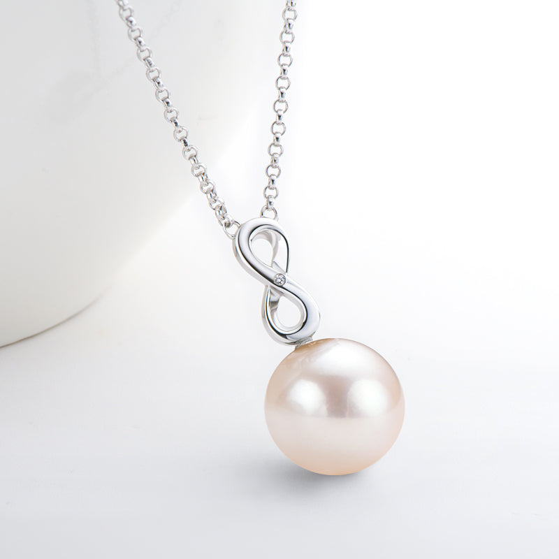 Infinity 9-10mm Cultured Natural White Freshwater Pearl Pendant Necklace