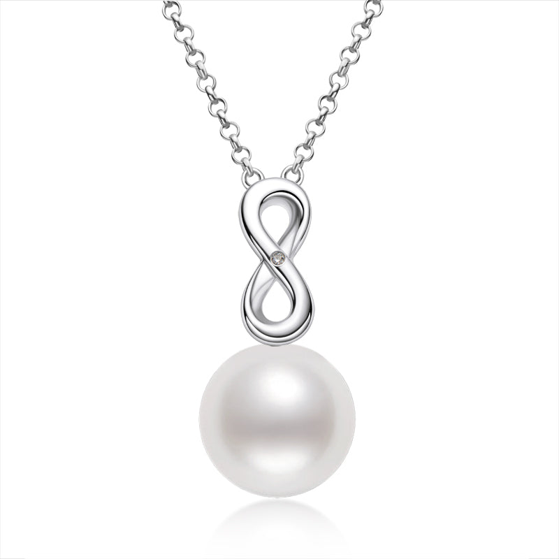 Infinity 9-10mm Cultured Natural White Freshwater Pearl Pendant Necklace