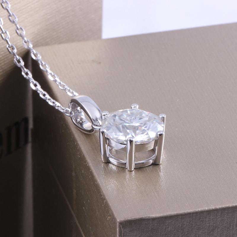 14K/18K Gold 5 Carat Round Cut Moissanite Diamond Pendant Nacklace 18''