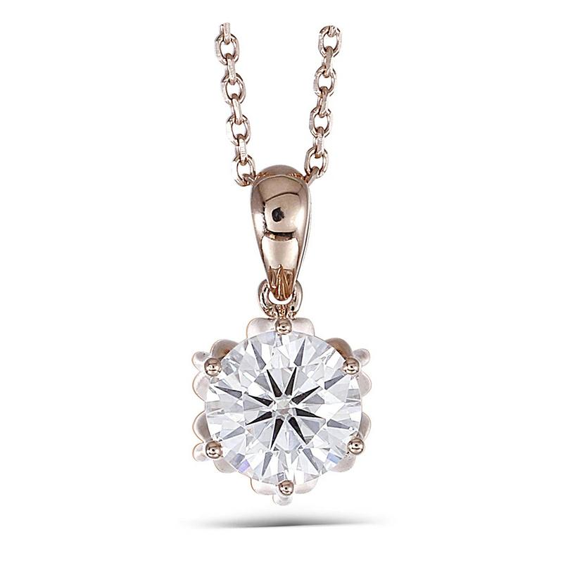 14K/18K Gold 1ct Round Cut Moissanite Diamond Lotus Shaped Pendant Nacklace 18''