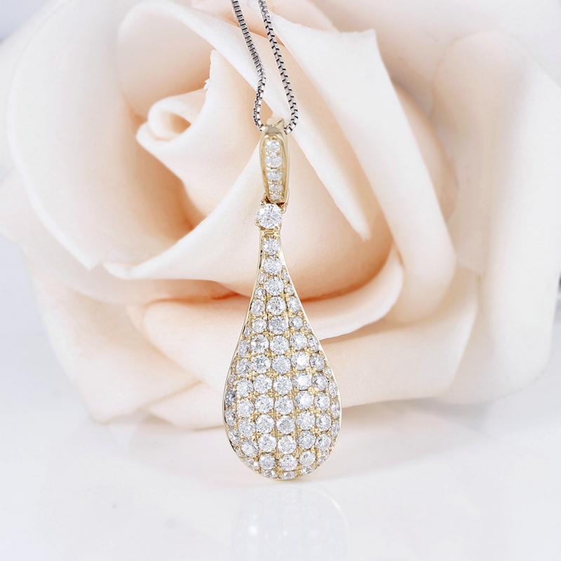 14K/18K Gold Round Cut Full Moissanite Diamond Pear-Shaped Pendant Nacklace 18''