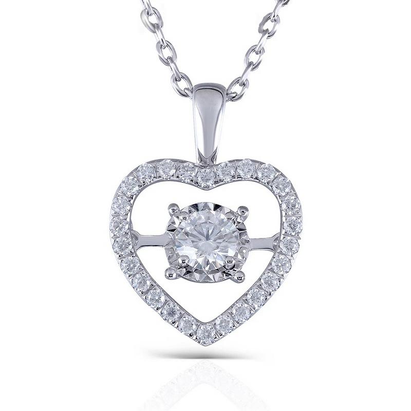 14K/18K Gold 5.0mm Round Cut Moissanite Diamond Dancing Heart Shaped Pendant Nacklace 18''