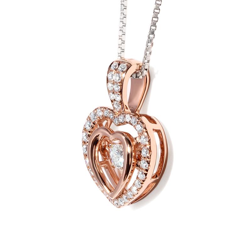 14K/18K Gold 3.0mm Round Cut Moissanite Diamond Dancing Heart Shaped Pendant Nacklace 18''