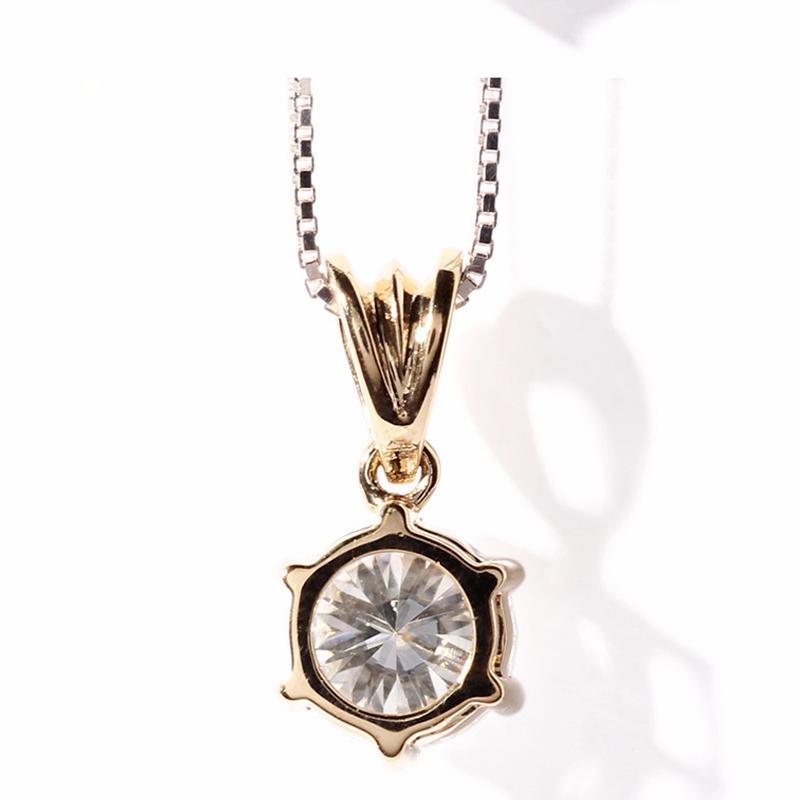 14K/18K Gold Round Cut 1ct Color Grade D Moissanite Diamond Six Prong Setting Pendant Nacklace 18''