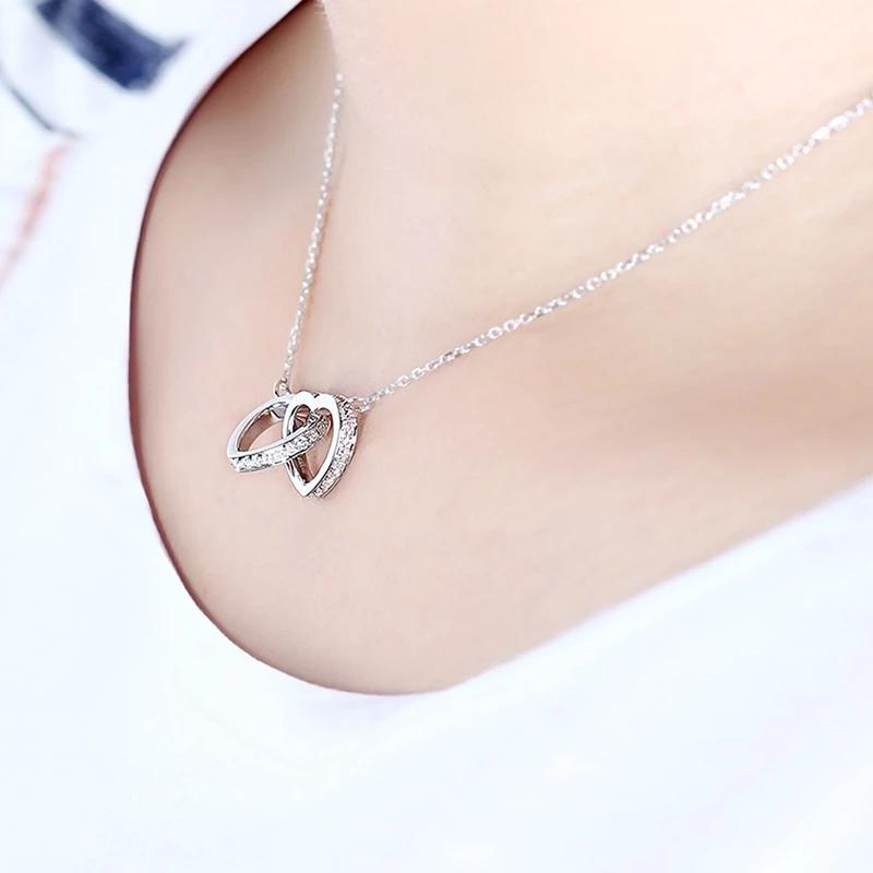 14K/18K Gold 1.2mmX50pcs Moissanite Diamond Interlocking Heart Shaped Necklace 18''