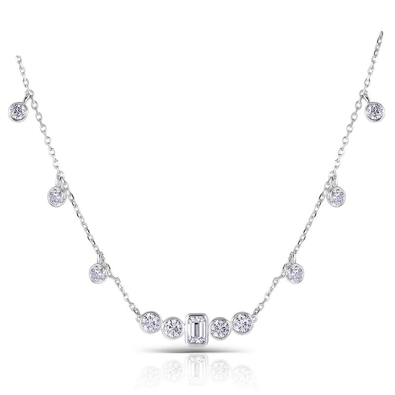 14K/18K Gold 4x6mm Emerald Cut Moissanite Diamond Nacklace for Women 18''