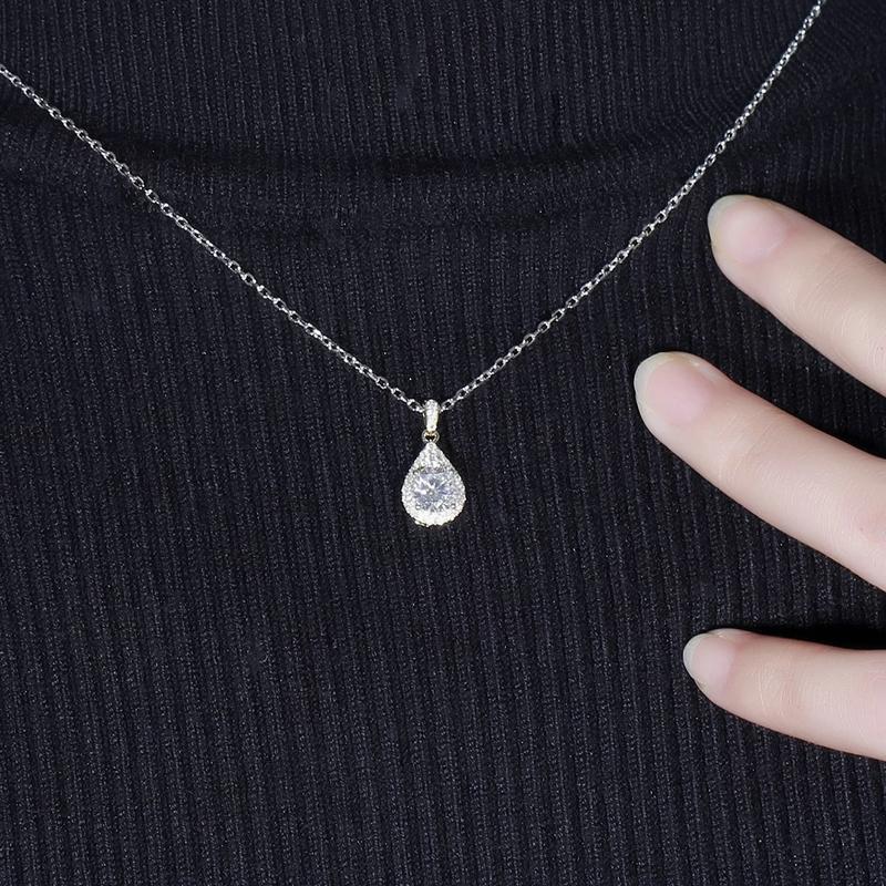 14K/18K Gold 6.5mm Round Cut Moissanite Diamond Pear Shaped Pendant Nacklace 18''