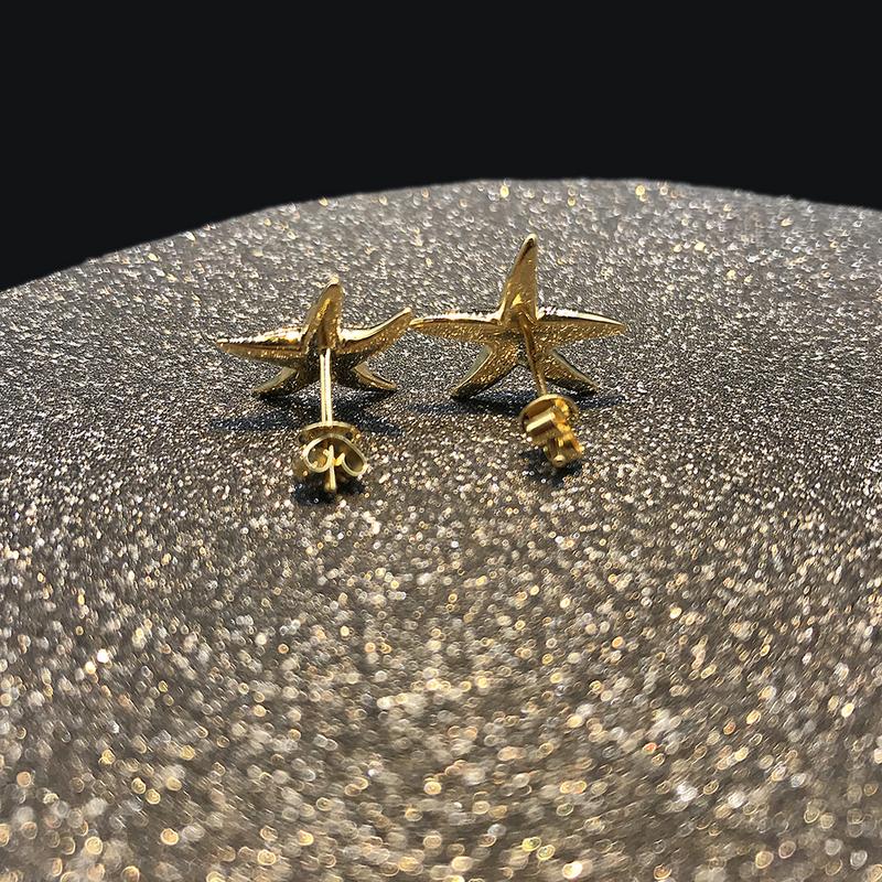 14K/18K Gold Round Cut Full Moissanite Diamond Starfish Stud Earrings