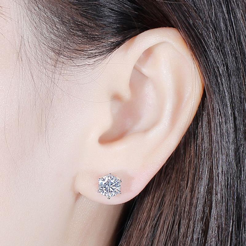 14K/18K Gold Round Cut 6.5mm Moissanite Diamond Lotus Shaped Stud Earrings