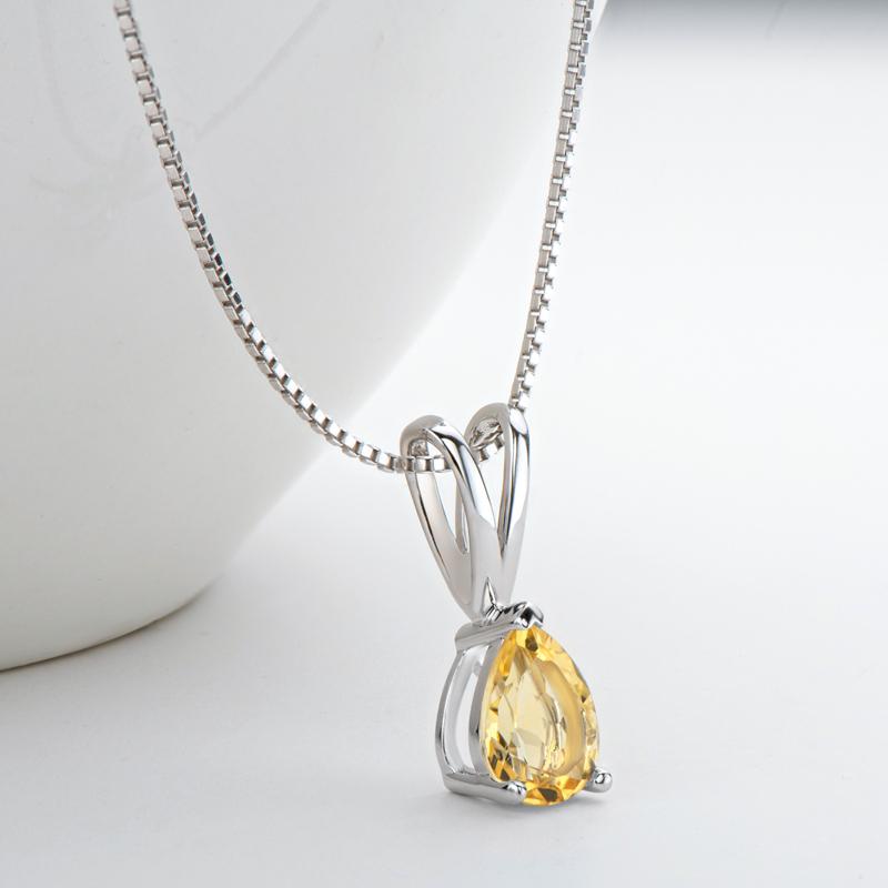 Pear Shaped Natural Blue Topaz/Citrine Pendant Necklace with Box Chain 18''
