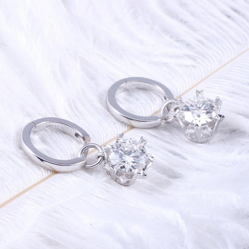 14K/18K Gold Round Cut 6.5mm Moissanite Diamond Hoop Drop Earrings